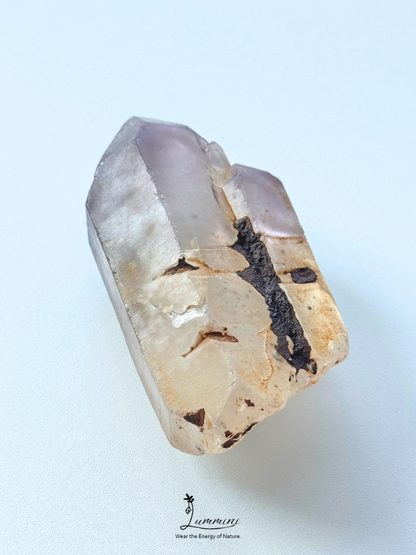 Natural Intergrown Quartz Double Point with Smoky-Lilac Tips, Akashic line  – 95g, 72mm