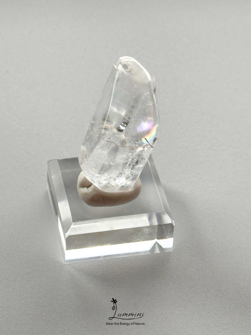 Natural Clear Quartz Pocket Stone with Copper Inclusion & Rainbow - 20g