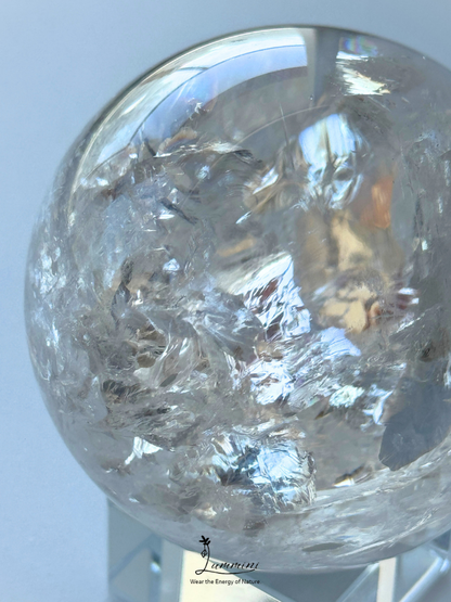 Collector-Grade Large Natural Clear Quartz Sphere with Explosive Rainbow Fractures – 62.5mm