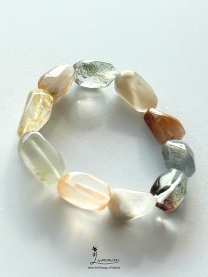 Artisan Natural Crystal Mosaic Bracelet – Hand-Cut Garden Quartz, Rabbit Hair & Golden Rutile #1