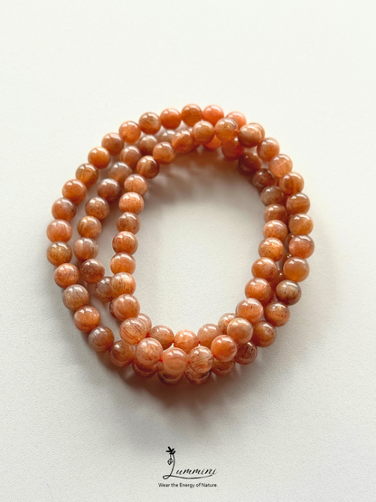 Natural Orange Starry Elestial Quartz Multi-Wrap Bracelet, Heliolite Black Sun Stone, Random Selection - 6mm