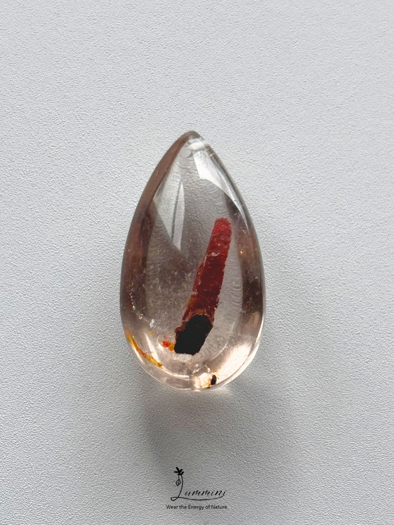 Natural Inclusion Quartz Pendant with Red Earthy Mineral Inclusions