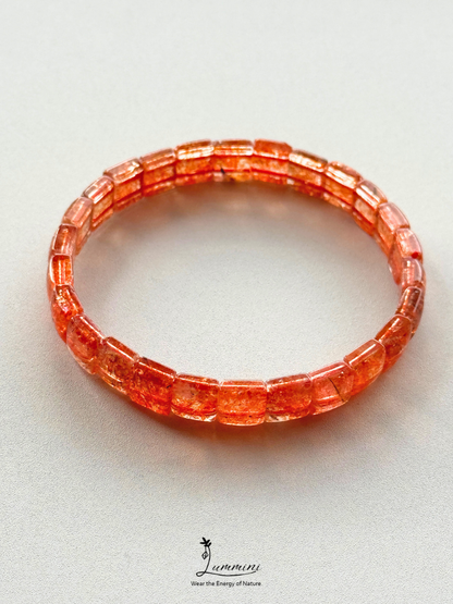 Natural Sunstone Tile Bracelet with Black Tourmaline Inclusions – 7.5 × 6.7 × 4 mm