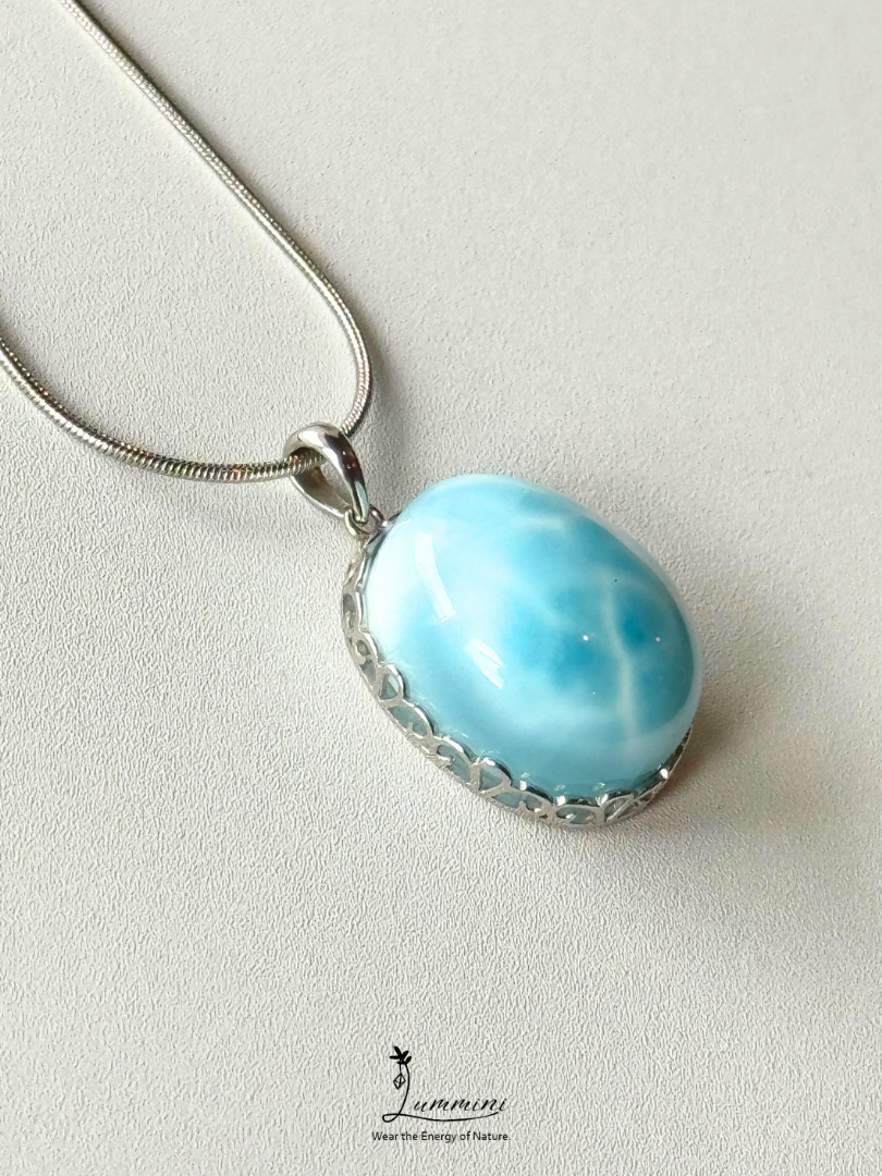 Genuine Natural Larimar Heart Pendant Necklace in Silver 925 Setting – 16*21*10 mm, Gift Ready, One of a Kind, Larimar Jewellery