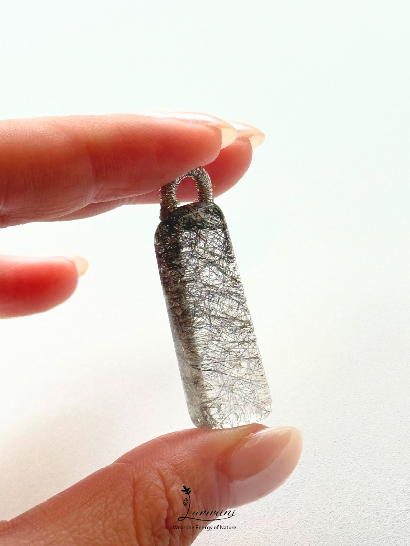 Natural Black Rutilated Quartz Pendant – 34.5mm