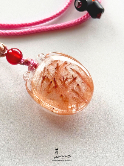 Natural Copper Rutilated Quartz Fortune Pouch Pendant
