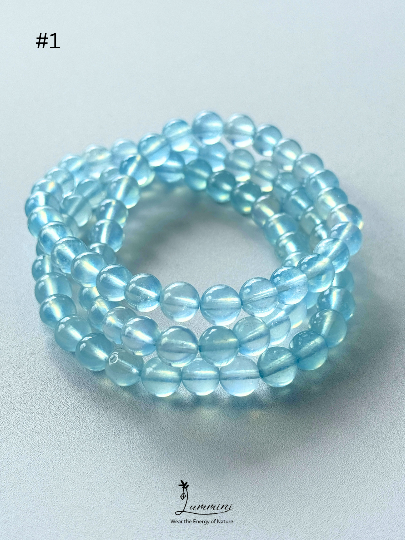 Premium Natural Aquamarine Triple-Wrap Healing Bracelet – Vivid Blue – 7mm #1, One of a Kind, Gift Ready