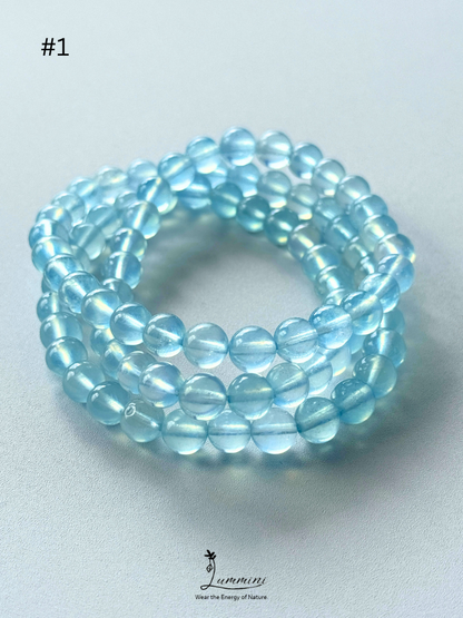 Premium Natural Aquamarine Triple-Wrap Healing Bracelet – Vivid Blue – 7mm #1, One of a Kind, Gift Ready