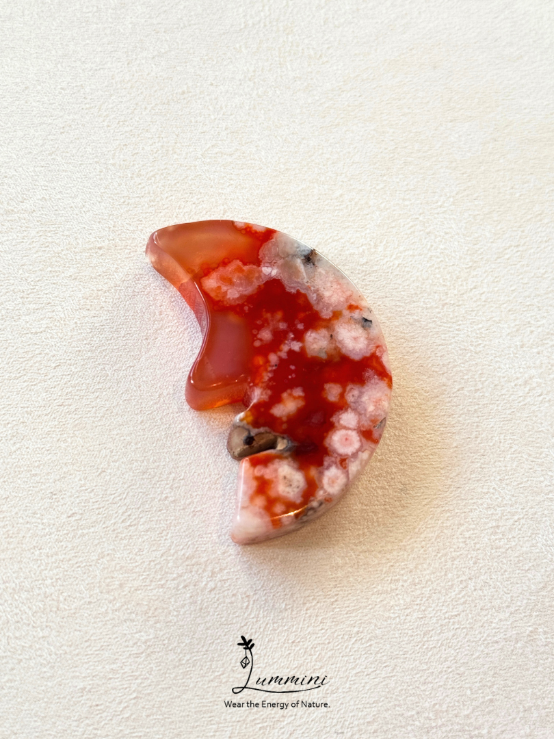 Natural Sakura Agate Crescent Moon Face Carving