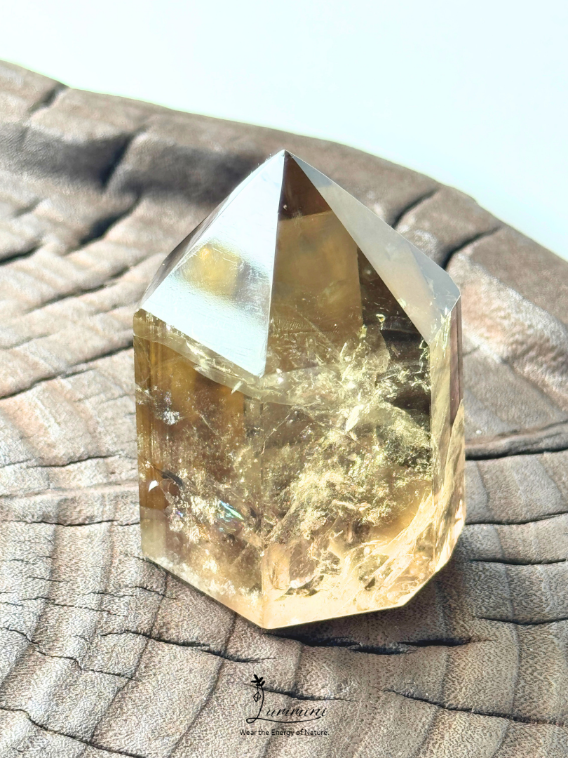 Natural Tea-Gold Citrine Tower with Rainbow –140g, 6.2cm, One of a Kind