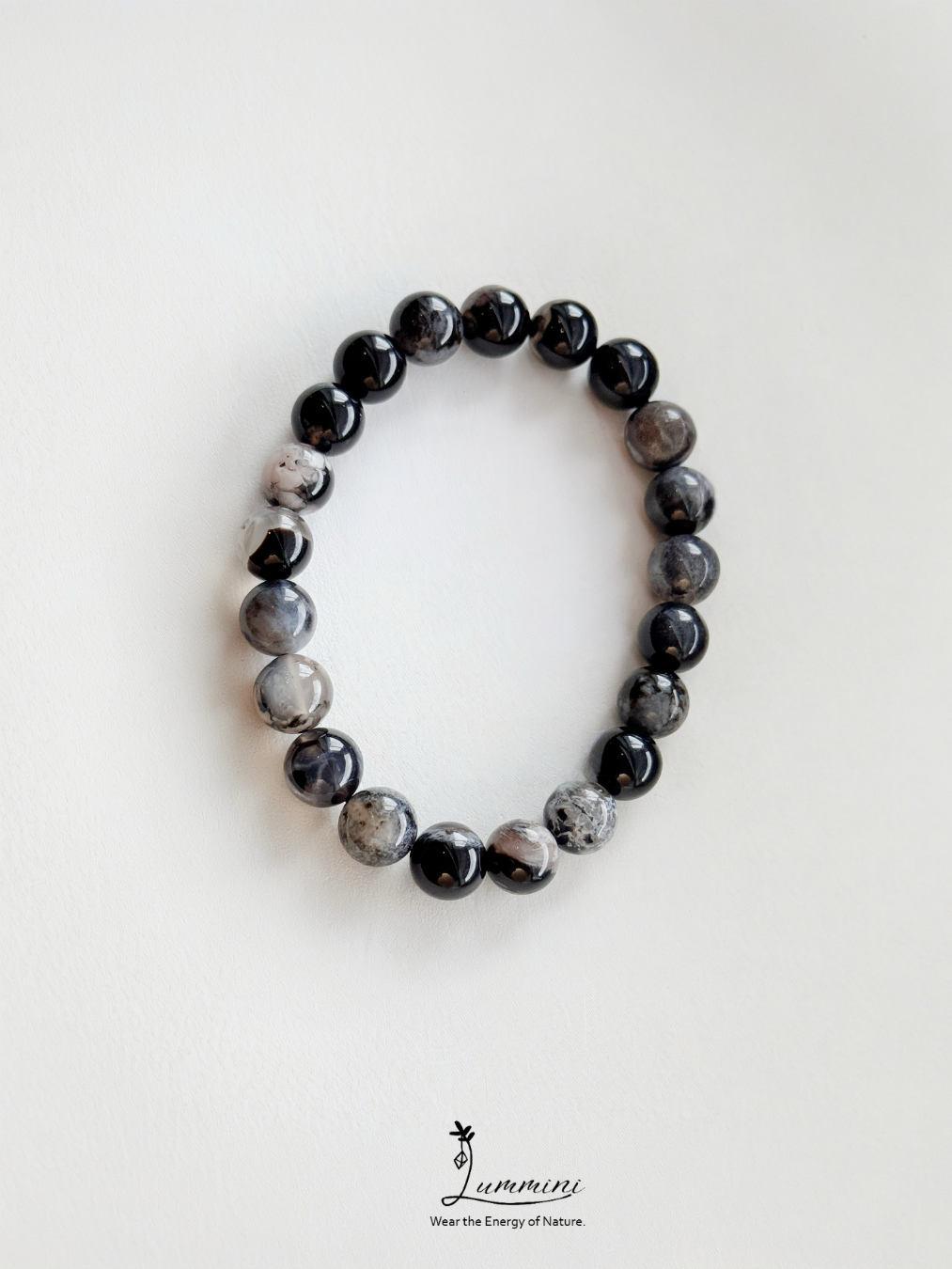 Black Sakura Agate · Unique Blossom Pattern · 9.5mm