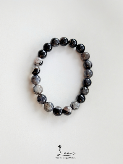 Black Sakura Agate · Unique Blossom Pattern · 9.5mm