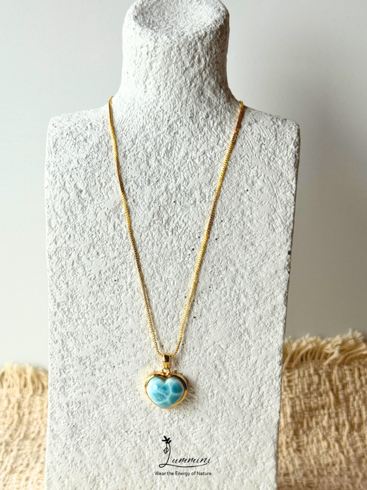 Genuine Natural Larimar Heart Pendant Necklace in Silver 925 Setting – 16.7*14*9 mm, Gift Ready, One of a Kind, Larimar Jewellery