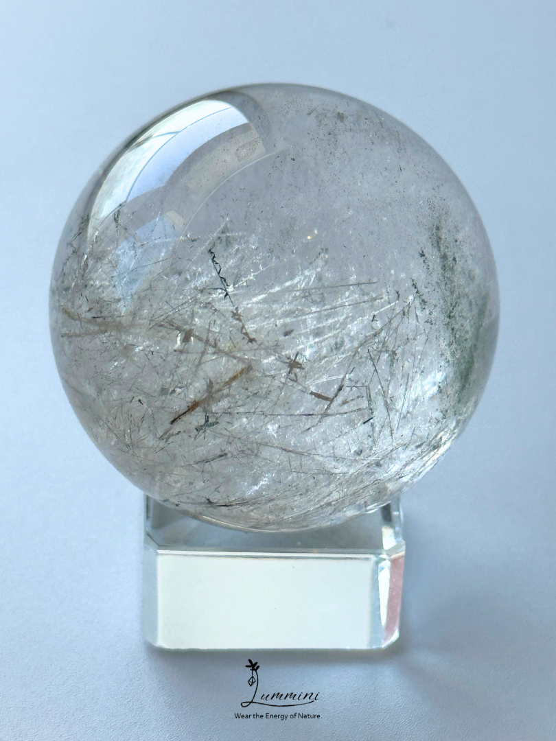 Rare & Distinctive,  Collector-Grade - Natural Garden Quartz Sphere with Frosted Rutile-Style Inclusions, Green Phantom & Rainbow, 48.5mm