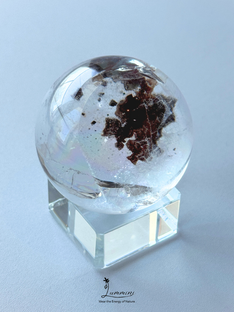 Rare & Distinctive - Natural Red Phantom Quartz Sphere with Rainbow Flash & Mineral Association – 43mm