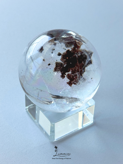 Rare & Distinctive - Natural Red Phantom Quartz Sphere with Rainbow Flash & Mineral Association – 43mm