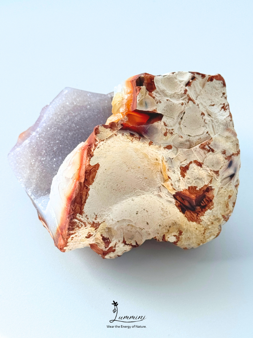 Natural Carnelian Agate Druzy Geode with Sparkling Quartz Cavity – 350g, 93mm