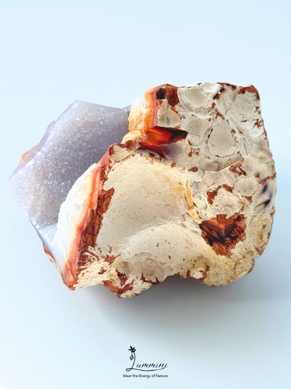 Natural Carnelian Agate Druzy Geode with Sparkling Quartz Cavity – 350g, 93mm