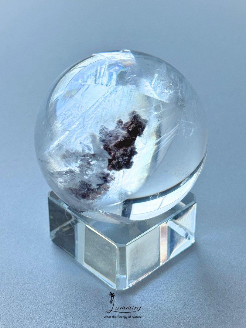 Rare & Distinctive - Natural Red Phantom Quartz Sphere with Rainbow Flash & Mineral Association – 43mm