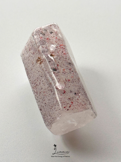 Natural Inclusion Quartz Tower / Hand Stone – Red “Venom Flower” Inclusions, 128g, One of a Kind