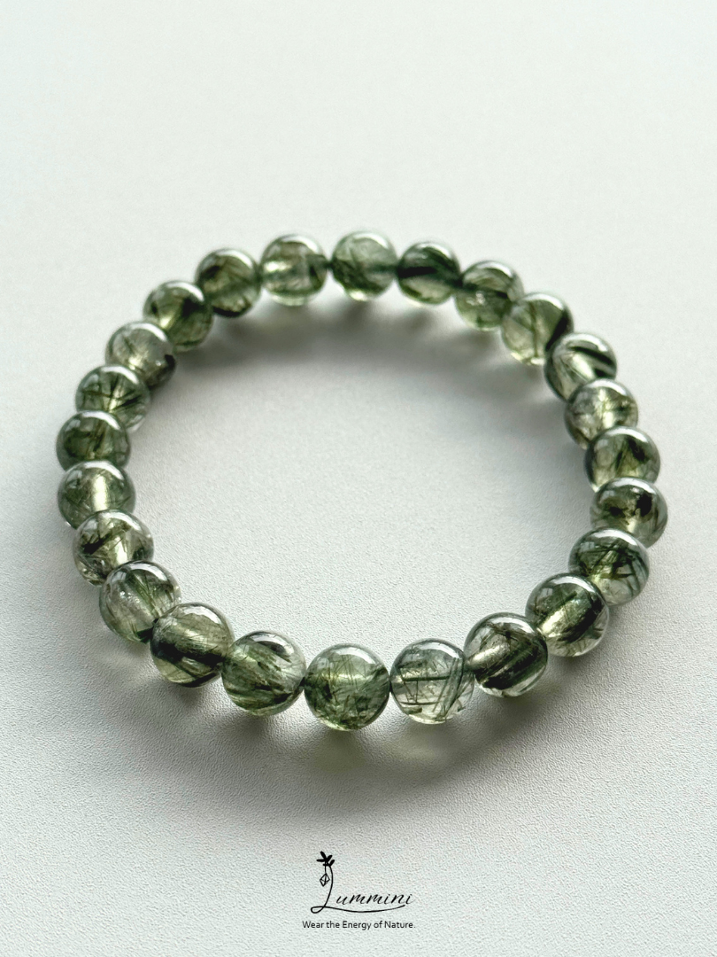 Natural Dark Green Rutilated Quartz Bracelet – 8mm, One of a Kind