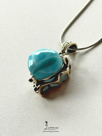 Genuine Natural Larimar Heart Pendant Necklace in Silver 925 Setting – 19.5*19.5*14.5 mm, Gift Ready, One of a Kind, Larimar Jewellery