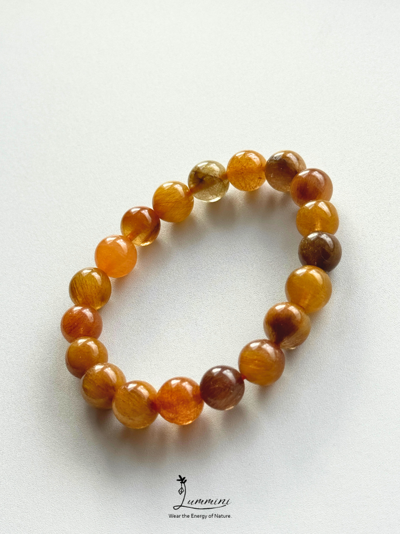 Natural Golden Rutilated Quartz Bracelet - Crowded Rutile - One of a Kind – 11mm