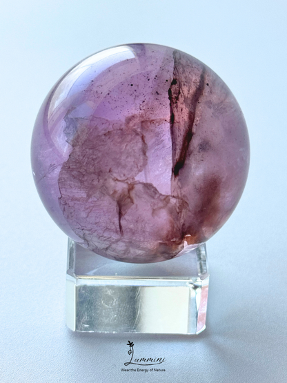 Natural Purple Fluorite Sphere with Scenic Pattern & Rainbow Flash – 44mm