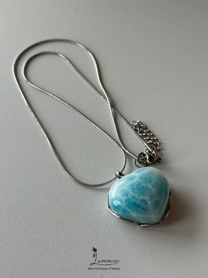 Genuine Natural Larimar Heart Pendant Necklace in Silver 925 Setting – 15g, 26*23*11 mm, Gift Ready, One of a Kind, Larimar Jewellery
