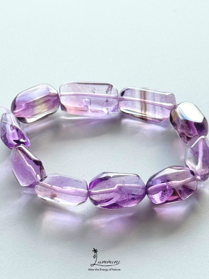 Premium Brazil Natural Amethyst & Ametrine Freeform Bracelet with Black Mineral Inclusion – 10–13mm