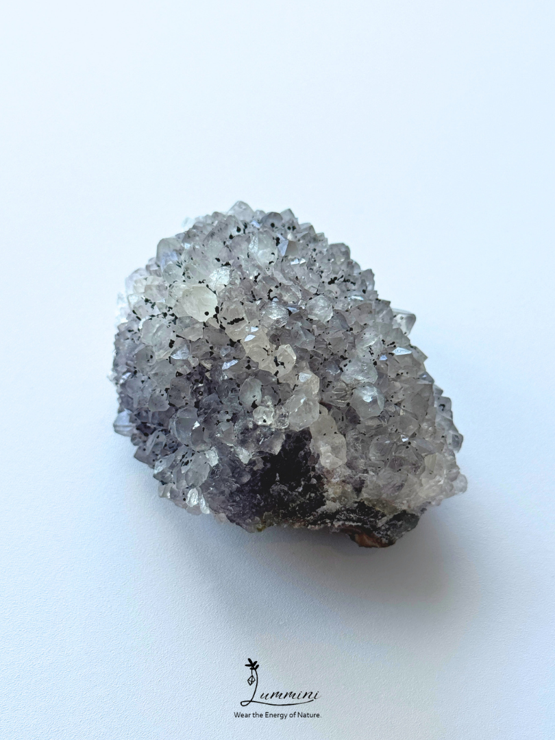 Natural Grey Quartz Hedgehog Cluster with Black Mineral Inclusions - 131g, 63.5mm