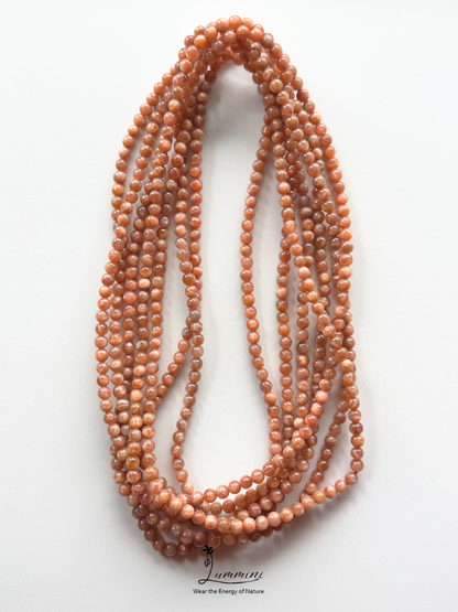 Natural Orange Starry Elestial Quartz Multi-Wrap Bracelet, Heliolite Black Sun Stone, Random Selection - 6mm