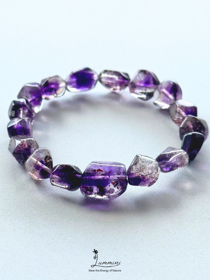 Top Rare Premium Brazilian Natural Super Seven Quartz Hand-Cut Freeform Crystal Bracelet – 18g, 10mm