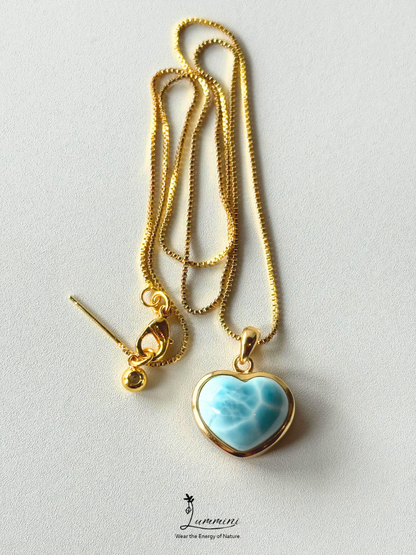 Genuine Natural Larimar Heart Pendant Necklace in Silver 925 Setting – 16.7*14*9 mm, Gift Ready, One of a Kind, Larimar Jewellery