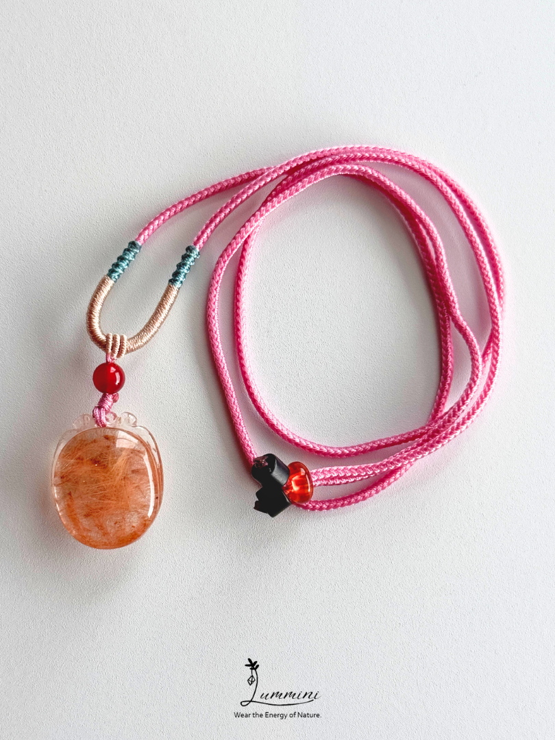 Natural Copper Rutilated Quartz Fortune Pouch Pendant