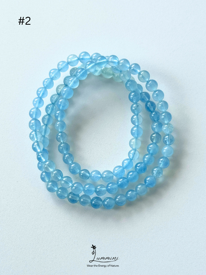 Premium Natural Aquamarine Triple-Wrap Healing Bracelet – Vivid Blue – 6mm #2, One of a Kind, Gift Ready