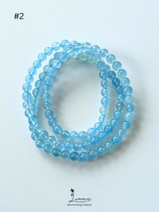 Premium Natural Aquamarine Triple-Wrap Healing Bracelet – Vivid Blue – 6mm #2, One of a Kind, Gift Ready