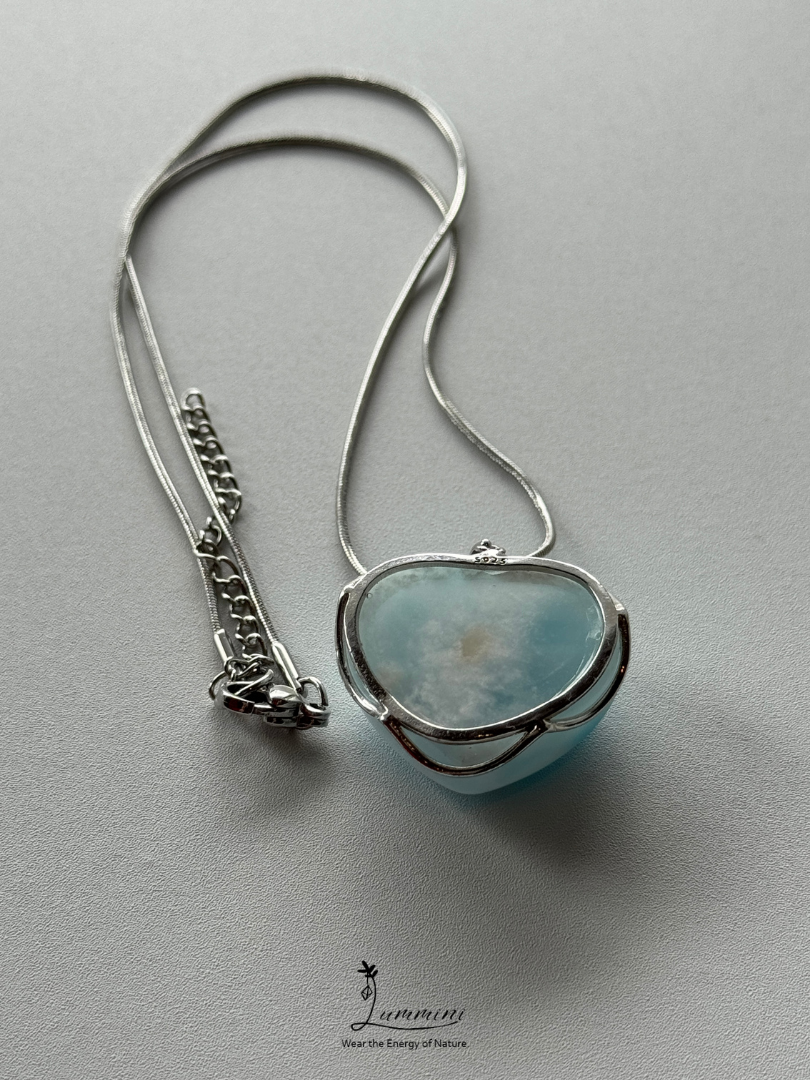 Genuine Natural Larimar Heart Pendant Necklace in Silver 925 Setting – 15g, 26*23*11 mm, Gift Ready, One of a Kind, Larimar Jewellery