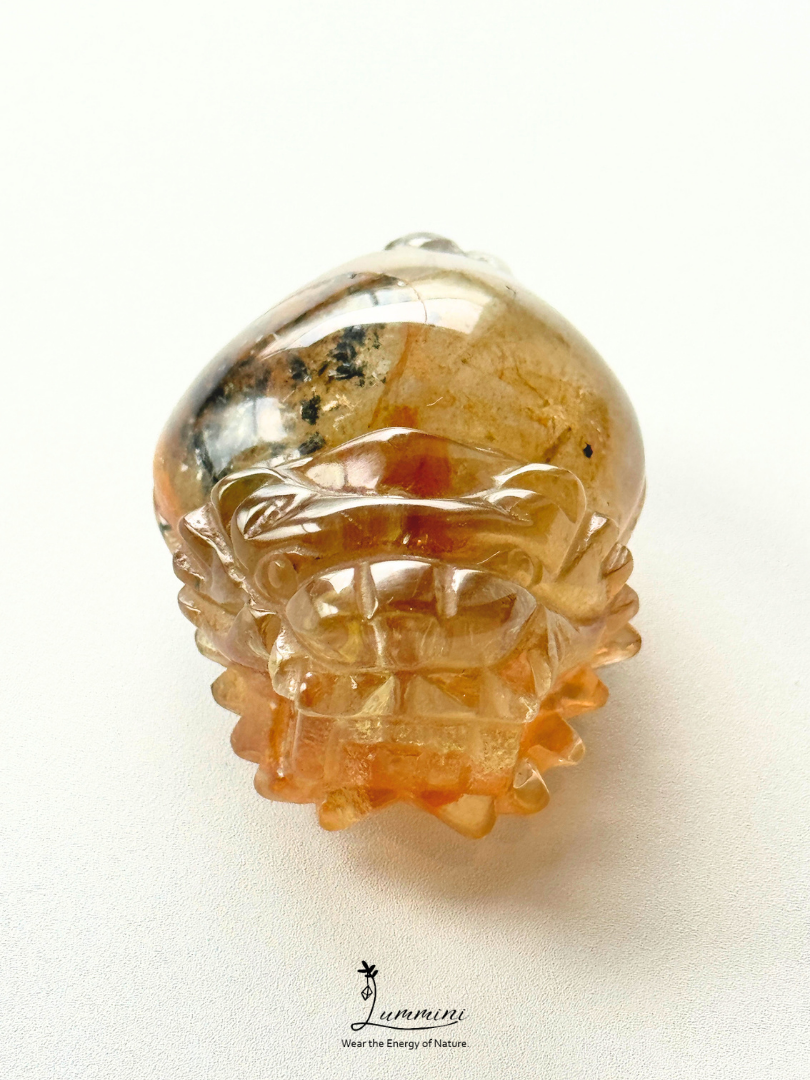 Natural Crystal - Pixiu Carving Quartz with Rare Black & Orange Mineral Inclusions – 75g, 53mm