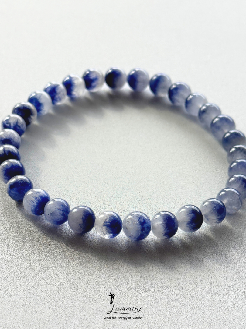 Rare Natural Blue Rutilated Quartz Bracelet – Blue Thread Inclusions – 6.2mm - One of a Kind， Gift Ready