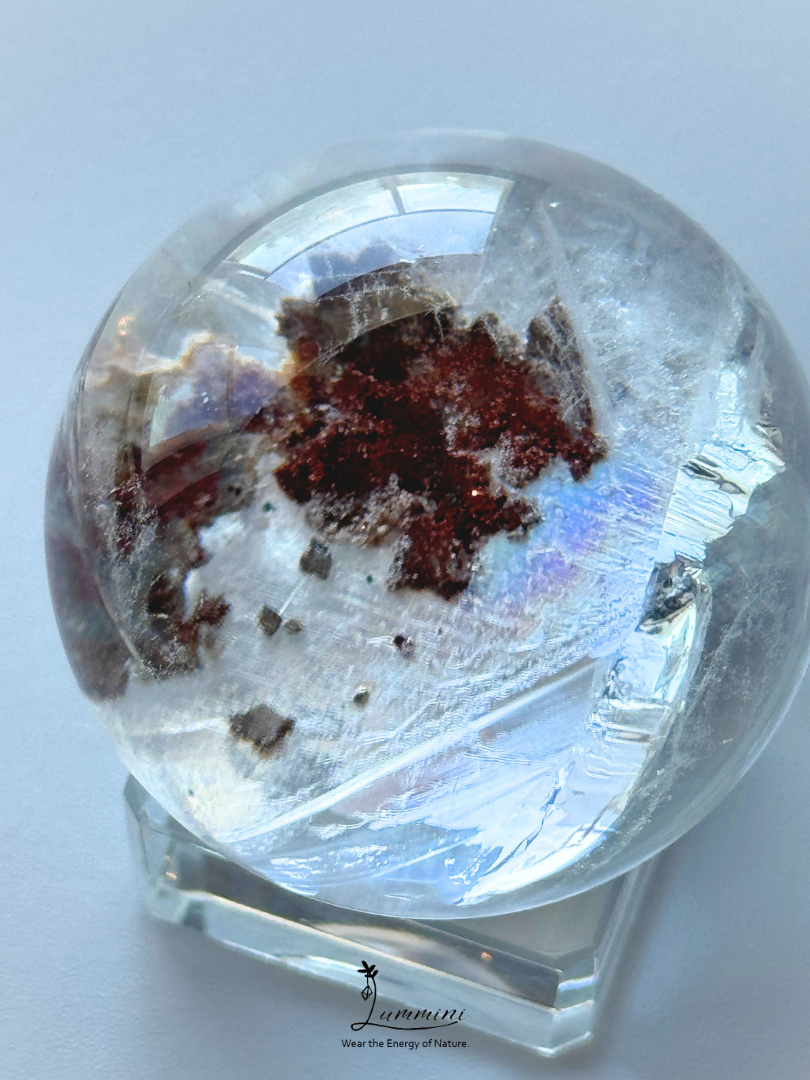 Rare & Distinctive - Natural Red Phantom Quartz Sphere with Rainbow Flash & Mineral Association – 43mm