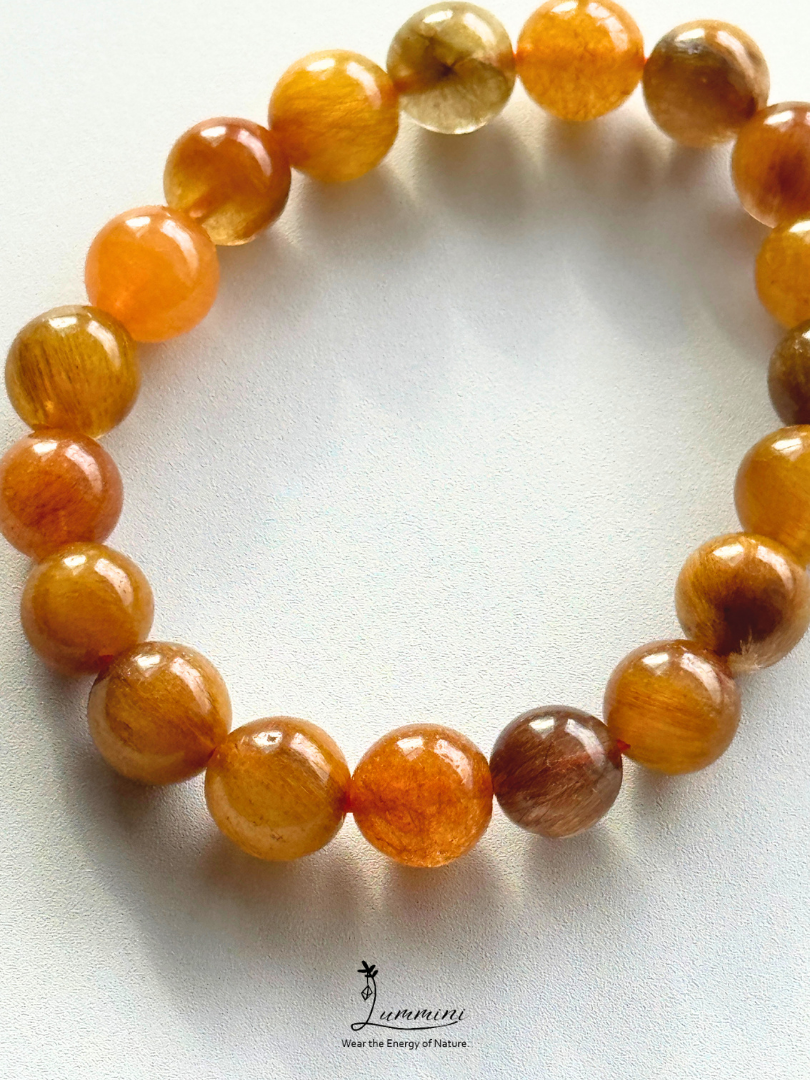 Natural Golden Rutilated Quartz Bracelet - Crowded Rutile - One of a Kind – 11mm
