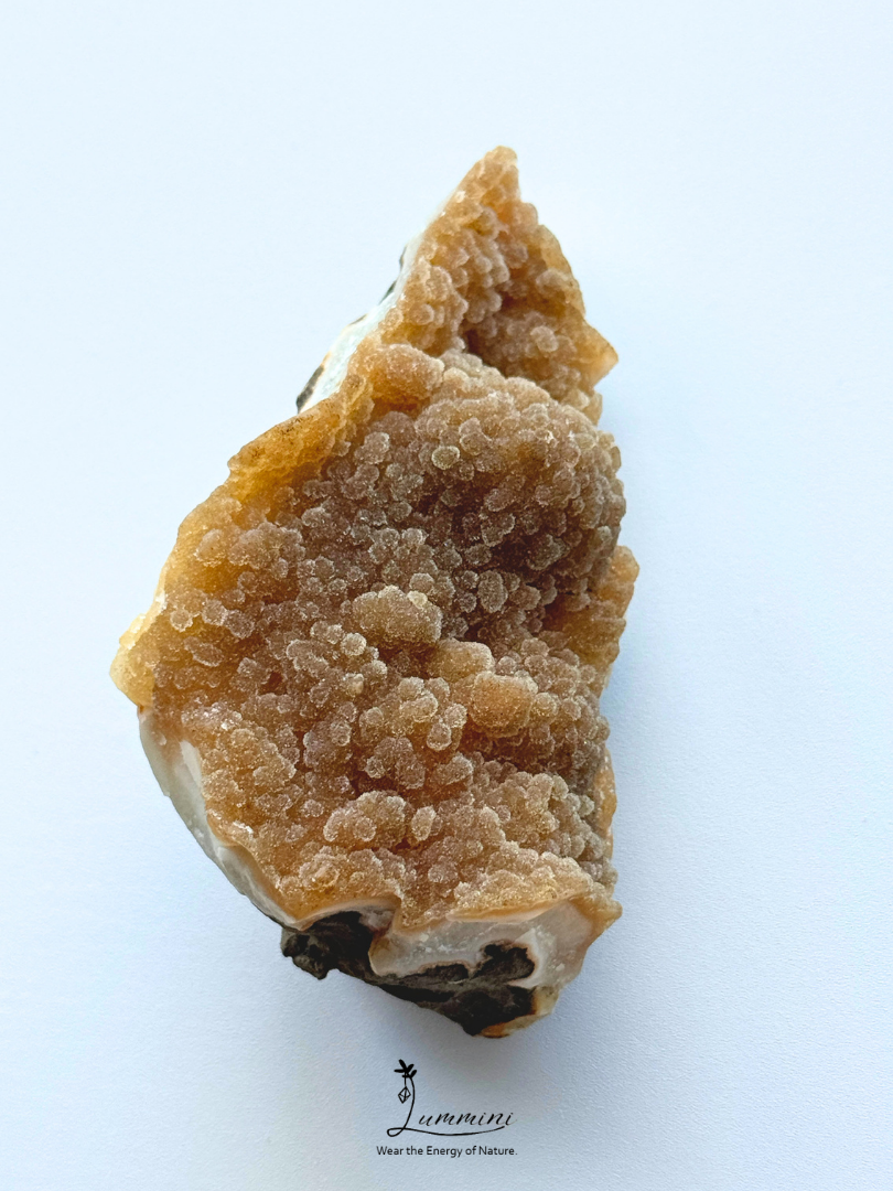 Natural Honey Botryoidal Druzy Quartz on Agate Matrix – 175g, 90mm