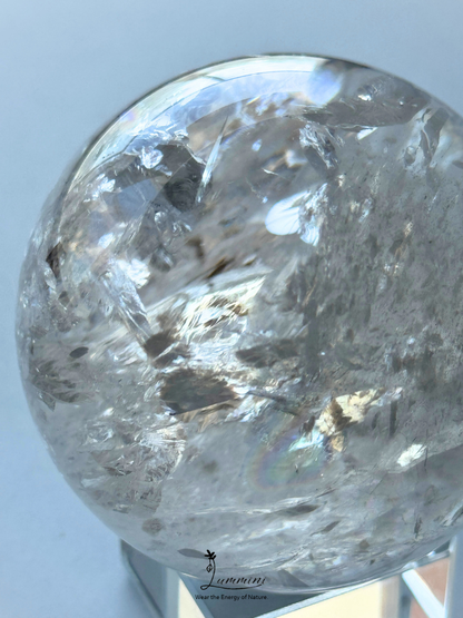 Collector-Grade Large Natural Clear Quartz Sphere with Explosive Rainbow Fractures – 62.5mm
