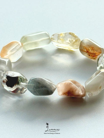 Artisan Natural Crystal Mosaic Bracelet – Hand-Cut Garden Quartz, Rabbit Hair & Golden Rutile #1