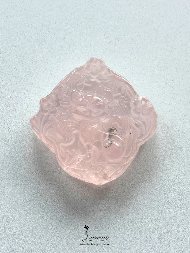 Natural Rose Quartz Nine-Tailed Fox Carving – 41mm