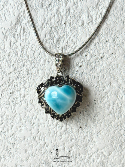 Genuine Natural Larimar Heart Pendant Necklace in Silver 925 Setting – 20*20*13.8 mm, Gift Ready, One of a Kind, Larimar Jewellery