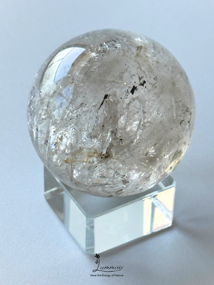 Natrual Herkimer-Style Guizhou Skeletal Quartz Sphere with Internal Cavities & Black Sand – 46mm