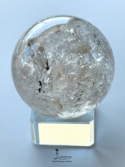 Natrual Herkimer-Style Guizhou Skeletal Quartz Sphere with Internal Cavities & Black Sand – 46mm