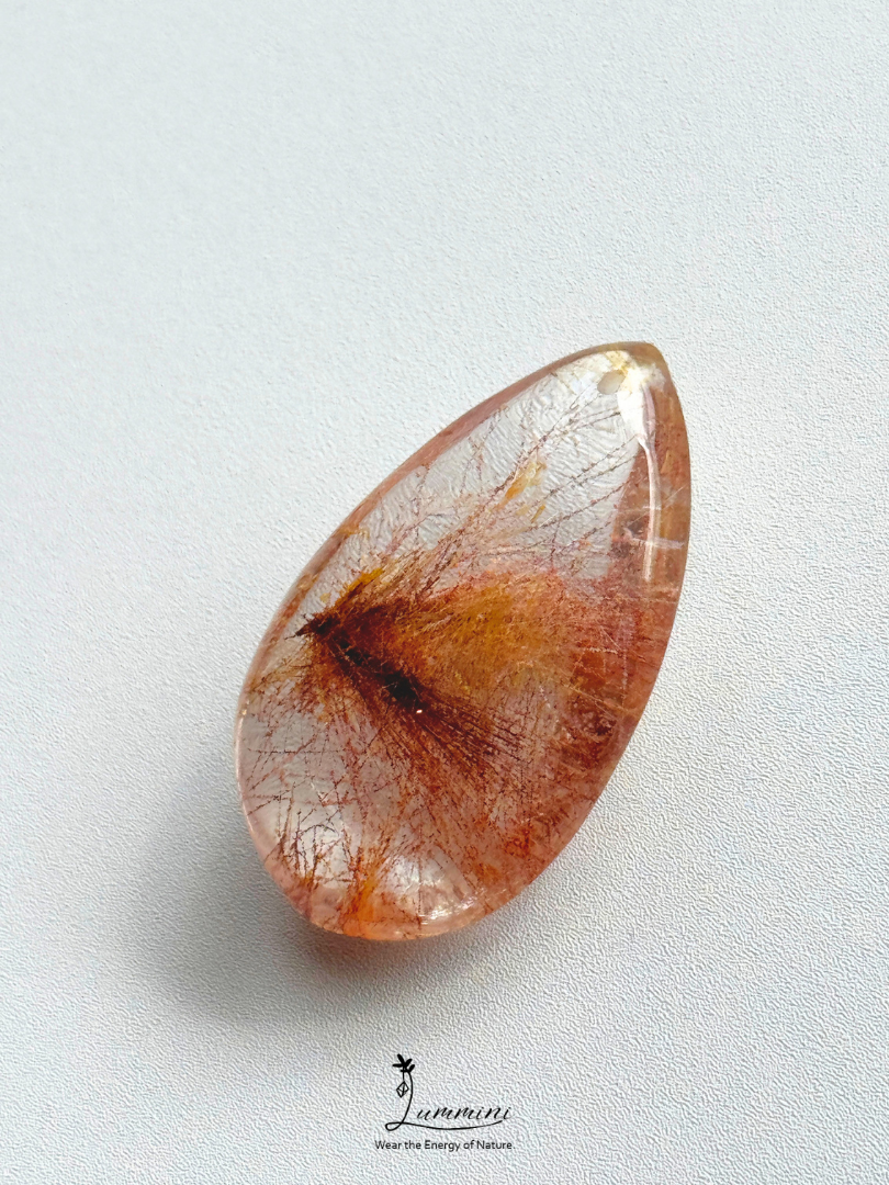 Natural Golden & Copper Rutilated Quartz Pendant – Frosted Mineral Surface